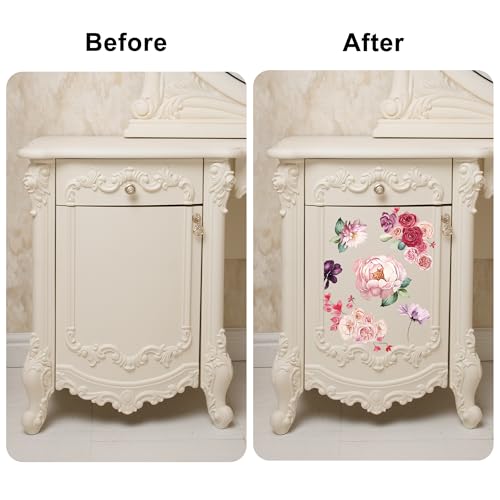 Joeyan Rose Bouquets Rub On Transfers for Furniture and Crafts 12''x18'' - style: Pink Dream
