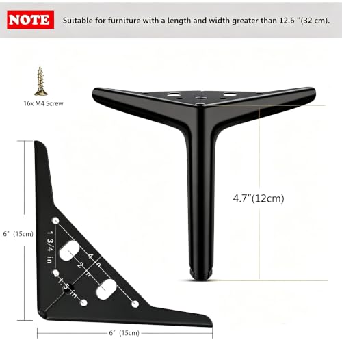 4.7 inch/12cm Matte Black Metal Furniture Legs Set of 4 - color: Matte Black, size: 4.7 inch