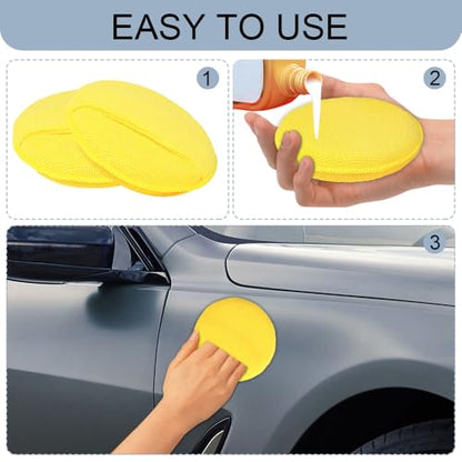 10PCS Wax Applicator Pads, Microfiber Polished and Waxed Sponge with Finger Pocket, Round Foam Car Wax Applicator Pad, Universal Detailing Sponge Block for Car Cleaning and Polishing (Yellow) - color: Yellow