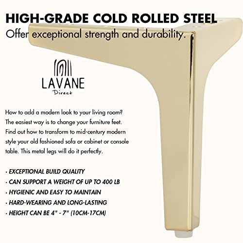 La Vane 5 Inch Diamond Triangle Metal Furniture Legs 4PCS- Heavy Duty Iron - color: Gold, size: 5" / 13cm