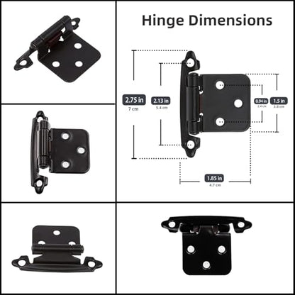 Decobasics 1/2" Overlay Matte Black Cabinet Hinges (5 Pair -10 Pcs) Self Closing Bath & Kitchen Cabinet Hinges Black Flush Mount w/Door Bumpers & Upgraded Screws - color: Matte Black, size: 10 Pack