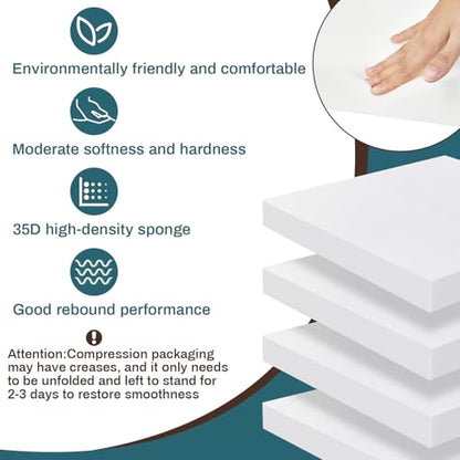 Frienda 4 Pack 2" x 16" x 16" Upholstery High Density Foam Cushion, White - color: White, size: 2" x 16" x 16"