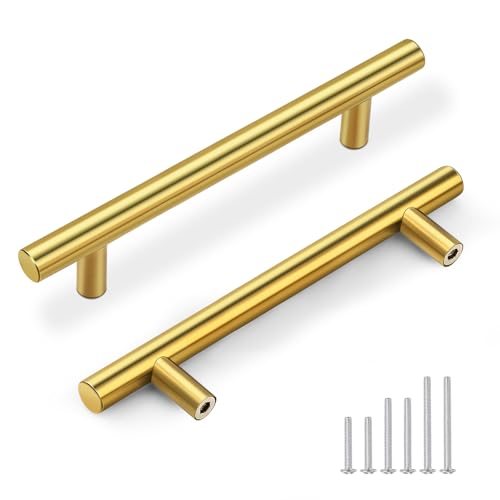 Gobrico 5 Pack 5" Hole Centers (128mm) Gold Cabinet Handles - color: Gold, size: 5 Inch Hole Center