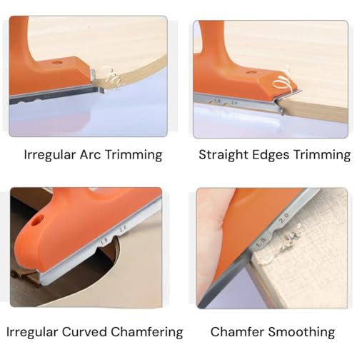 SHIAWASENA 3-in-1 Edge Banding Trimmer & Manual Edge Cutter for PVC/ABS/Wood Veneer, Ergonomic Handle, R1.5/R2 Chamfer Straight/Curved/Chamfered Edges, with Blade Protector & Storage Bag