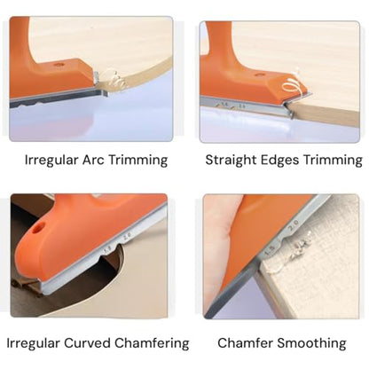 SHIAWASENA 3-in-1 Edge Banding Trimmer & Manual Edge Cutter for PVC/ABS/Wood Veneer, Ergonomic Handle, R1.5/R2 Chamfer Straight/Curved/Chamfered Edges, with Blade Protector & Storage Bag