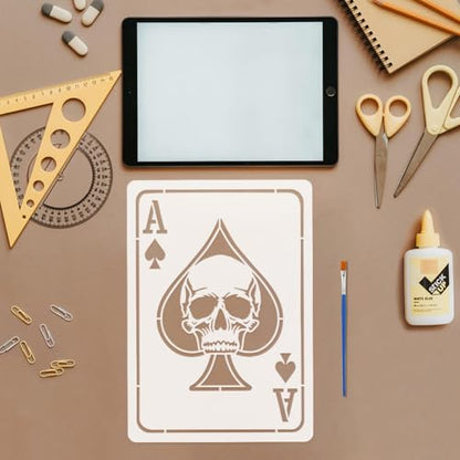 FINGERINSPIRE Playing Cards Painting Stencil with a Brush 8.3x11.7inch Spades A Pattern Drawing Template Skeletons DIY Decoration Stencil for Painting on Wood Wall Fabric Furniture - style: Playing Card
