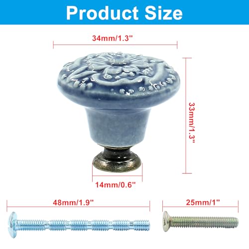 Piutouyar Blue Ceramic Knobs, 34mm / 1.3 Inch Diameter, 4Pcs - color: Light Blue, size: 4 Pieces