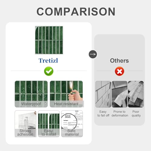 10 Sheets Thicker Design Peel and Stick Backsplash, Self Adhesive Wall Tiles, Stick on Backsplash for Kitchen and Bathroom, 11.8"x11.8", Green - color: Green