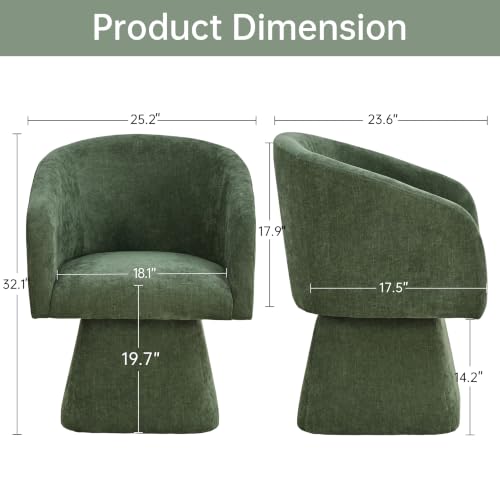 VKNOW Upholstered Swivel Dining Chairs Set of 4 with Barrel Back and Arm - color: Green