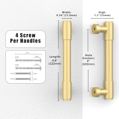 10 Pack Brushed Gold Cabinet Pulls 4 Inch(102mm) Kitchen Cabinet Handles Cabinet Hardware for Drawer Pulls - color: Brushed Gold, size: 4" Hole Center