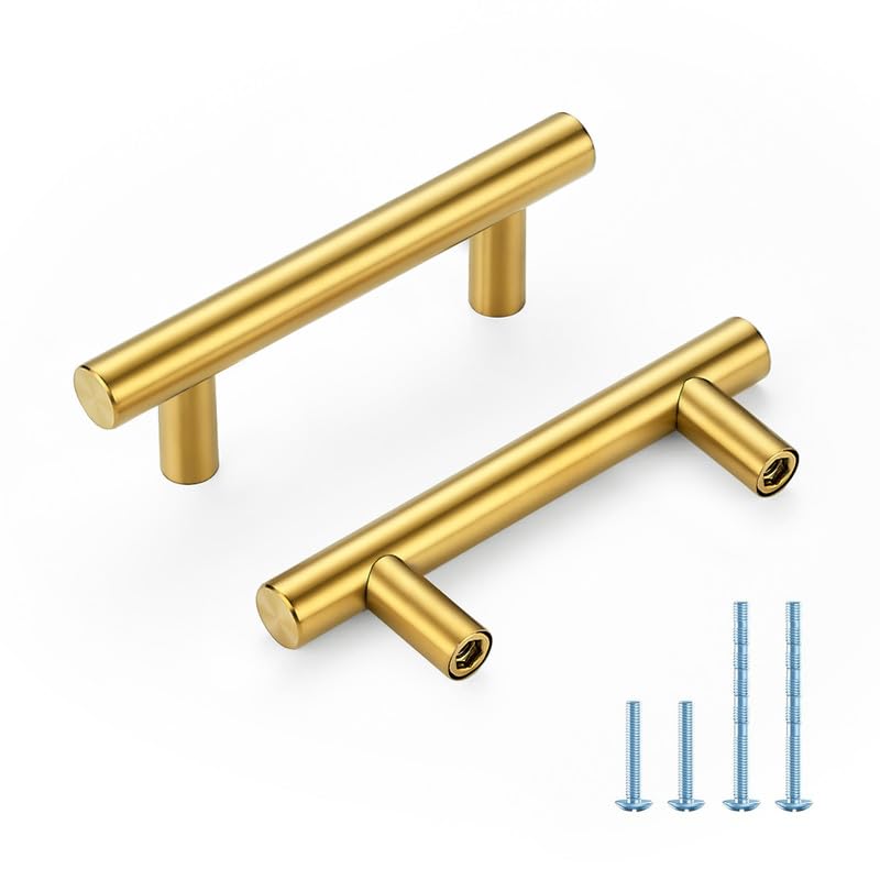 HOME EDIT Gold Cabinet Handles, Drawer Pulls, 2-1/2 Inch, 30 Pack - color: Brushed Brass, size: 2-1/2 Inch Hole Center