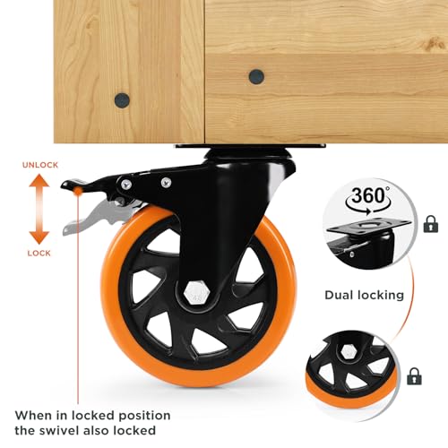 Caster Wheels,3 Inch Heavy Duty Casters with Brake,Set of 2, Black - color: Black, size: 3"