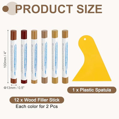 uxcell 12Pcs Wood Filler Sticks Kit, 12 Colors European & Brown Series - color: European Brown Series