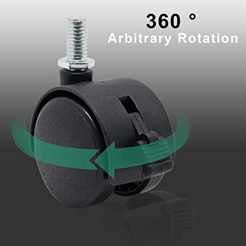 Locking Casters Set of 4, M8 Threaded Plastic Stem Caster Wheels 1.5 inch, Black Nylon Swivel Caster Wheels Replacement for Furniture, Office Chair, Table, Cabinet, Shelf - style: 1.5 Inch with Brake-M8 Threaded Stem