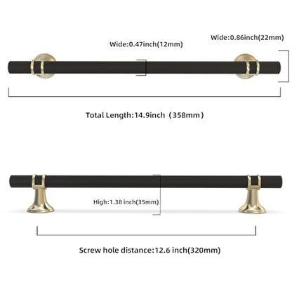 10 Pack 12-5/8 Inch Cabinet Pulls knurled Matte Black and Brushed Gold Kitchen Cabinet Handles Aluminum and Zinc Alloy Drawer Pulls Solid Cabinet Hardware - color: Black and Brushed Gold Knurled, size: 12-5/8'' Hole Center(320mm)