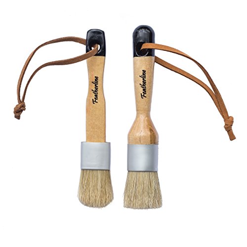 Series Natural Bristle 2 Brush Set | 1 Inch Round and Flat Detail Brushes | Use to Apply Paint, Wax, Cream and More