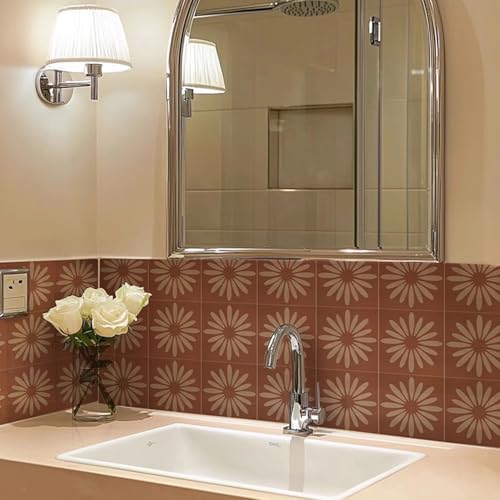 7.87×7.87in-10pcs Bohemian Wall Sticker Peel and Stick Floor Tile Self-Adhesive Kitchen Bathroom Waterproof Wear-Resistant Home Renter Decor - size: 7.87"×7.87"-10 pcs