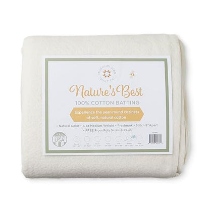 Quilt Batting Queen Size 108" x 96" | 100% Cotton – No Poly Scrim or Resin | Medium Weight Batting Roll for Stuffing Blankets and Quilting Supplies - size: Queen