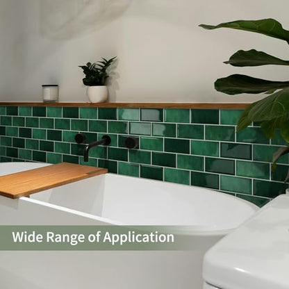 10-Sheet Thick Peel and Stick Kitchen Backsplash Tiles - color: Dark Green