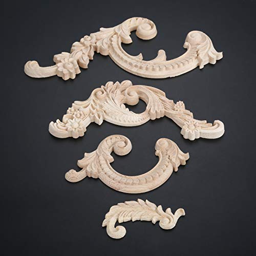 1Pair Wood Carved Appliques Onlays Side Flower Carving Decals Furniture - color: A: 8.5x4.5cm, size: 1 Pair(2Pcs)