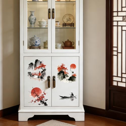 Peacoblue Chinese Ink Landscape Rub On Transfers for Furniture Craft 6"x12" - style: Chinese Style Ink Scenery