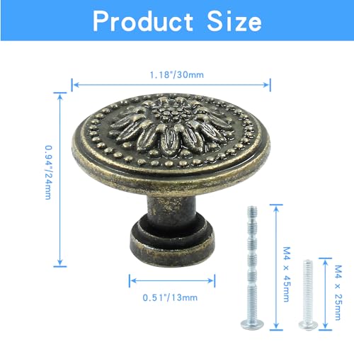 Luomorgo 4 Pcs Antique Bronze Cabinet Knobs Mid Century Dresser Knobs - size: 4 Pieces