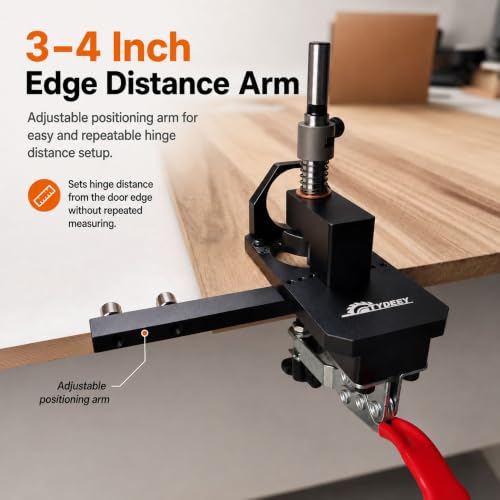 Tydeey 35mm Concealed Hinge Jig for Cabinet Doors, Aluminum Hinge Drilling Guide with Depth Adjustment, 3–4 Inch Edge Distance Arm, Dust Port & Toggle Clamp