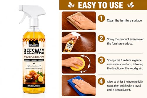 2 PCS 355ml*2, 2026 New Beeswax Essential Oil Wax Wood Polish Spray Furniture and Cleaner Natural Polish Spray for Living Rooms Kitchens Wood Furniture Floors Cleans Restores Shine Scratches