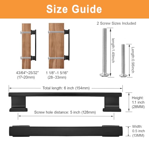 VEHCIL 20 Pack Square Matte Black Cabinet Pulls, 5 Inch(128mm) Hole Centers Kitchen Cabinet Handles Drawer Pulls Kitchen Hardware for Cabinets,Cupboard Closet Bathroom Dresser, Solid Zinc Alloy - color: Matte Black, size: 5 Inch Hole Centers Pull