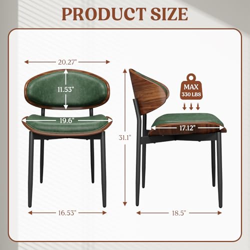 REONEY Dining Chairs Set of 4, Mid-Century Modern Kitchen Chairs, Green - color: Green Pu