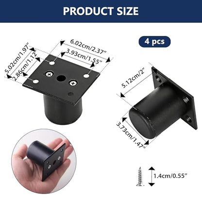 4 Pack 2 Inch Round Adjustable Aluminum Alloy Furniture Legs, Heavy Duty Cabinet Sofa Table Legs, Replacement Feet with Screws & Non-Slip Base, Black - color: Black