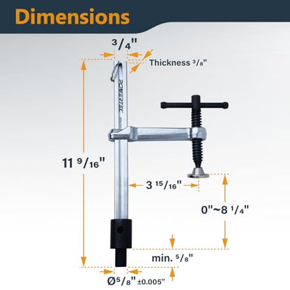 POWERTEC 2PK Welding Clamp with T-Handle – 8" Max Opening, 4" Throat Depth – Fits 5/8" (16mm) Welding Table Holes, Heavy-Duty Workbench Screw Clamp for Welding & Fabrication (72244-P2) - size: 8 Inch Bar Clamps for Welding (2PCs)