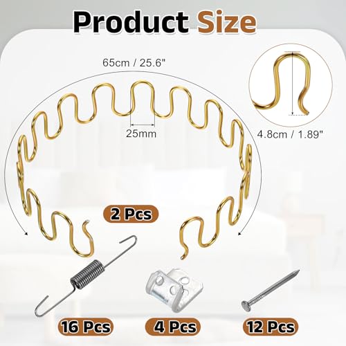 uxcell 2Pcs 25.6" Upholstery Spring Replacement Kit, Carbon Steel Sagging Cushions Repair Kit Arch Spring with Balance Hooks, S Spring Clips, Screws for Sofa Recliner Chair, Gold - color: Gold, size: 25.6"