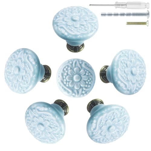 Biaungdo 6 Pcs Sky Blue Ceramic Kitchen Cabinet Knobs - color: Sky Blue
