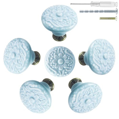 Biaungdo 6 Pcs Sky Blue Ceramic Kitchen Cabinet Knobs - color: Sky Blue