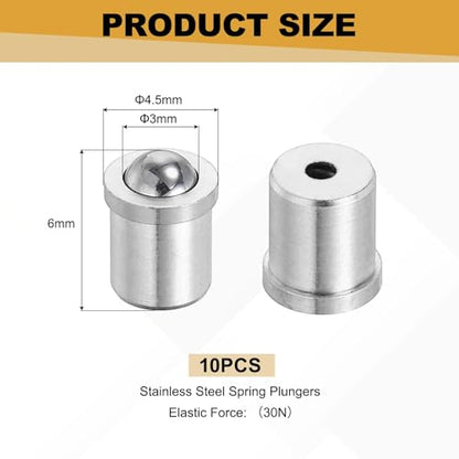 uxcell 10Pcs Stainless Steel Spring Plunger 6x4.5 mm Precision Ball (30N) - size: 6 x 4.5 mm(30N)