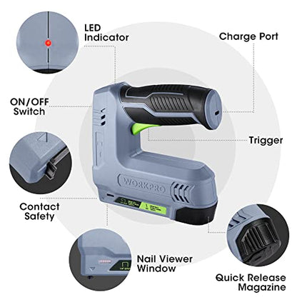 WORKPRO Electric Staple Gun, 2-in-1 Brad Nailer Electric with 2000PCS Staples Nails & USB Charger, 3.6V Staple Gun for Upholstering, Crafts, Carpentry, DIY, Grey - color: Gray