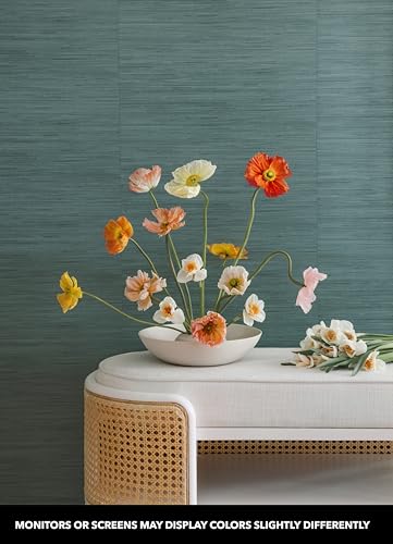NuWallpaper x Society Social Peacock Classic Faux Grasscloth Peel & Stick Wallpaper, Teal - color: Teal