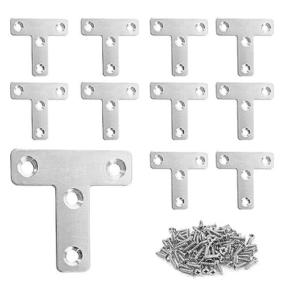 10Pcs T Shape Flat Mending Plates 50mmx50mm (2" x 2") T Corner Braces T Bracket Connector Fixing Repair Plates for Furniture with 40Pcs Screws , Silver(50x50mm(2x2)) - size: 50x50mm(2x2")