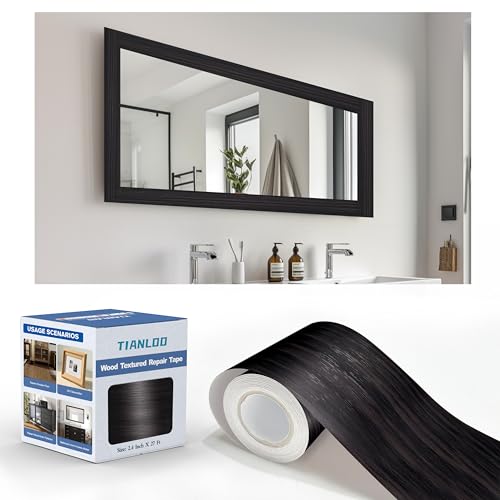 TIANLDD 27 FT Wood Grain Wallpaper Border, Removable Waterproof Mirror Border Peel and Stick,Bathroom Mirror Frame Border.(Dark Brown Oak) - color: Dark Brown Oak, size: 3.15 inches x 27 feet