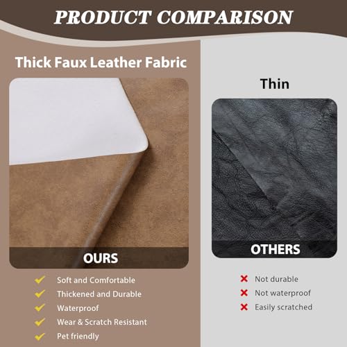 Faux Leather Vinyl Upholstery Fabric by The Yard 1.3mm Thick 1 Yard 55"x36" - color: Wheat, size: 1 Yard