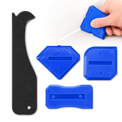 4 Pcs Silicone Caulking Tool Kit, Reusable Sealant Finishing & Grout Scraper Caulk Remover Tool, Portable for Kitchen Bathroom Sink Floor Joint Sealing (Blue)