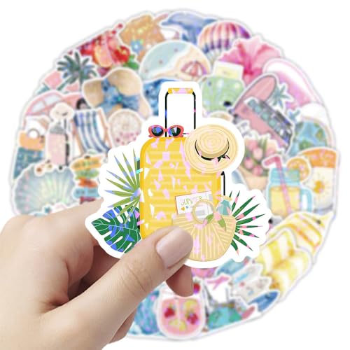 50PCS Holographic Summer Beach Stickers, Waterproof Vinyl Aesthetic Tropical Decals for Scrapbooking, Journaling, Water Bottles, Laptops, Envelopes, Pastel Vacation & Ocean Stickers for Teens - color: Holographic Summer Beach-5