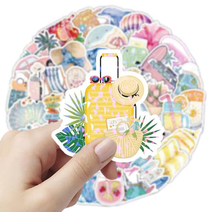 50PCS Holographic Summer Beach Stickers, Waterproof Vinyl Aesthetic Tropical Decals for Scrapbooking, Journaling, Water Bottles, Laptops, Envelopes, Pastel Vacation & Ocean Stickers for Teens - color: Holographic Summer Beach-5