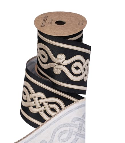 Jacquard Embroidered Trim Tape – Decorative Woven Border for Drapery, Upholstery, Cushions & Home Decor | Ideal for Interior Design, Sewing & Wholesale Projects (V8, 2.7" 3.8 Yards) - color: V8, size: 2.7" 3.8 Yards