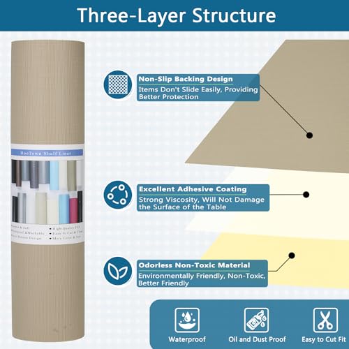 Self Adhesive Shelf Liner, 11.8" x 118.1" Peel and Stick Drawer Liner Khaki - color: Khaki, size: 11.8"W x 118.1"L