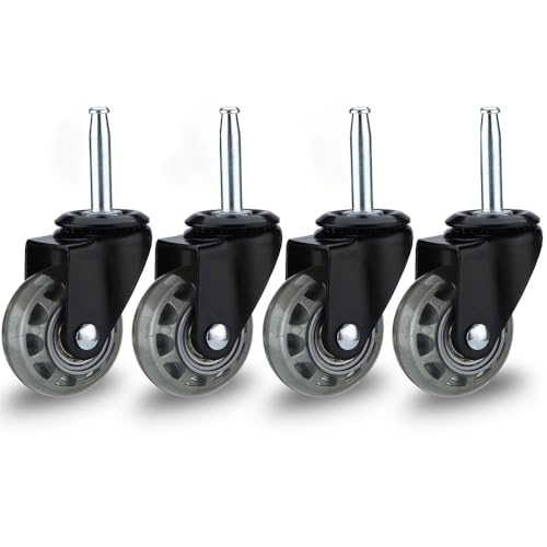 2 inch Floor Friendly Rubber Caster Wheels, Furniture Swivel Casters Set of 4, 5/16" x 1 1/2" (7.9 x 38mm) Wheels Grip Neck Stem Castors with Sockets for Furniture, Vac, Wet Dry Vacuums Caster