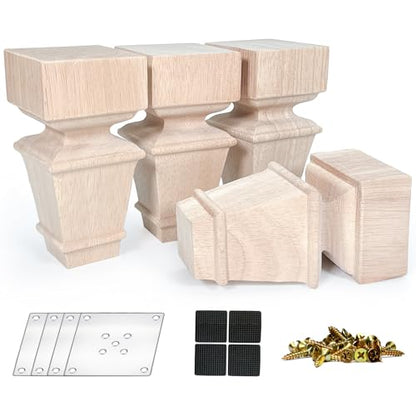 5 Inch Wood Furniture Legs Set of 4 Square Cabinet Sofa Feet Unfinished - size: 5inch
