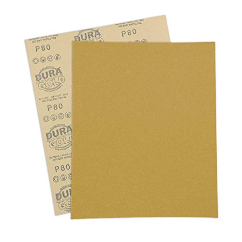 Dura-Gold Premium 9" x 11" Gold Sandpaper Sheets, 80 Grit (Box of 8) - Wood - size: 80-Grit