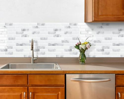 Peel and Stick Backsplash 3D Self Adhesive Wall Tile Grey 10 Sheet - color: Grey and White